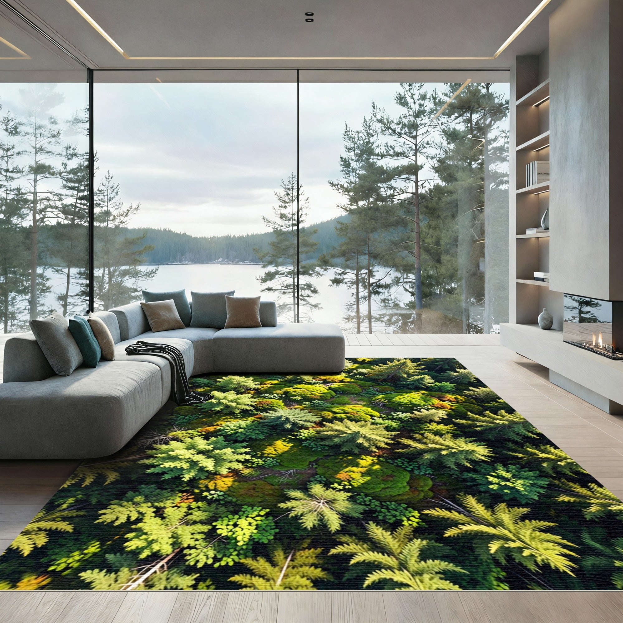 Lush Emerald Forest Moss Canopy Rug