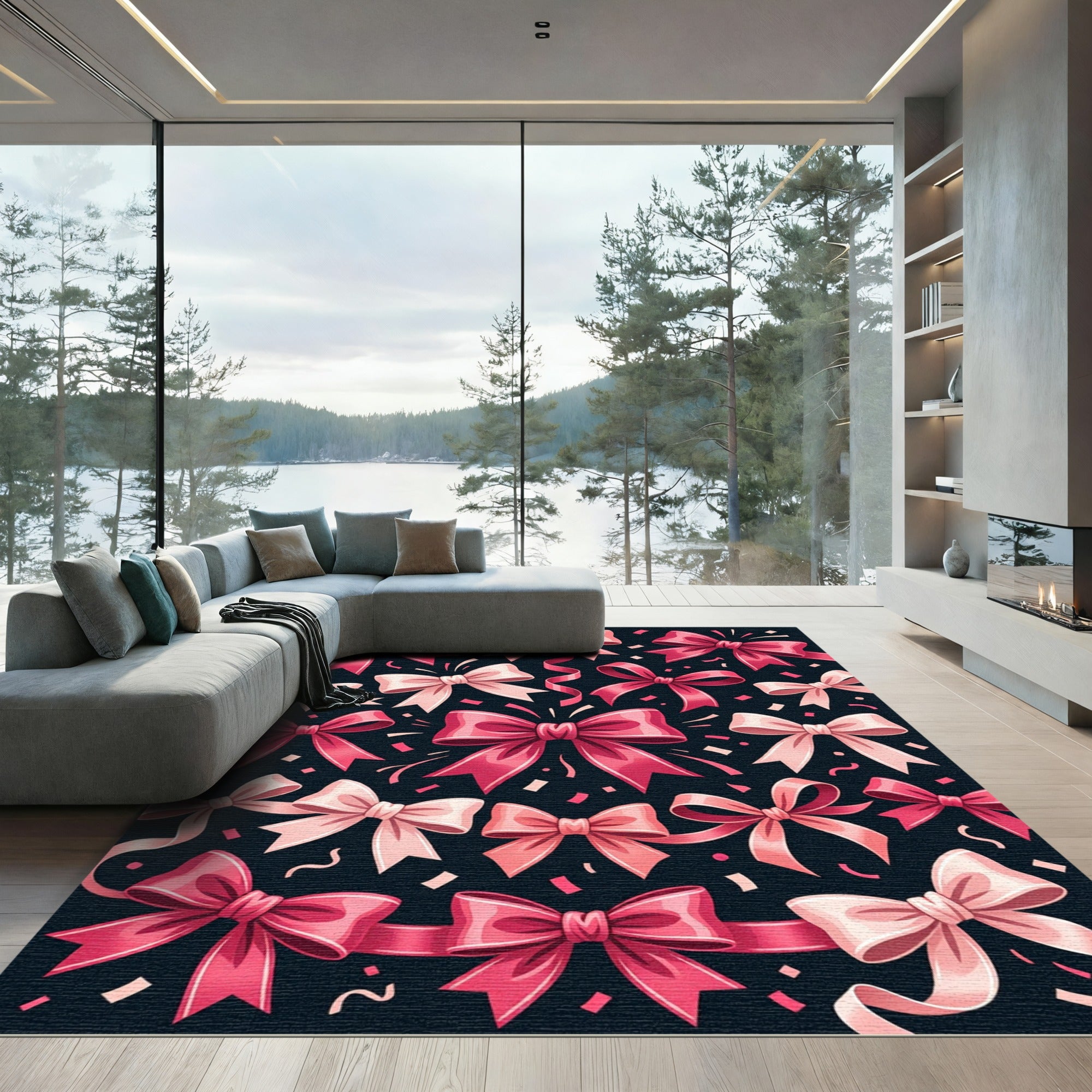 Playful Pink Bows on Black Rug