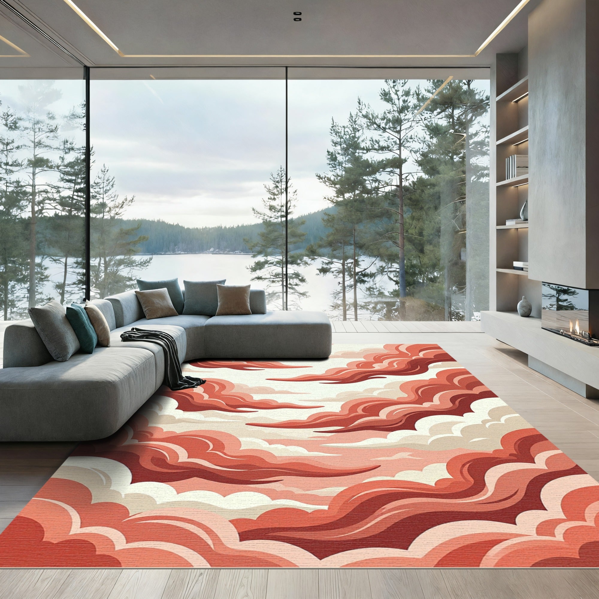Crimson Clouds Aerial Dreamscape Rug