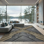 Gold Silver Linear Chevron Geometric Rug