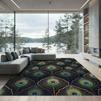 Gold Peacock Feather Art Deco Rug