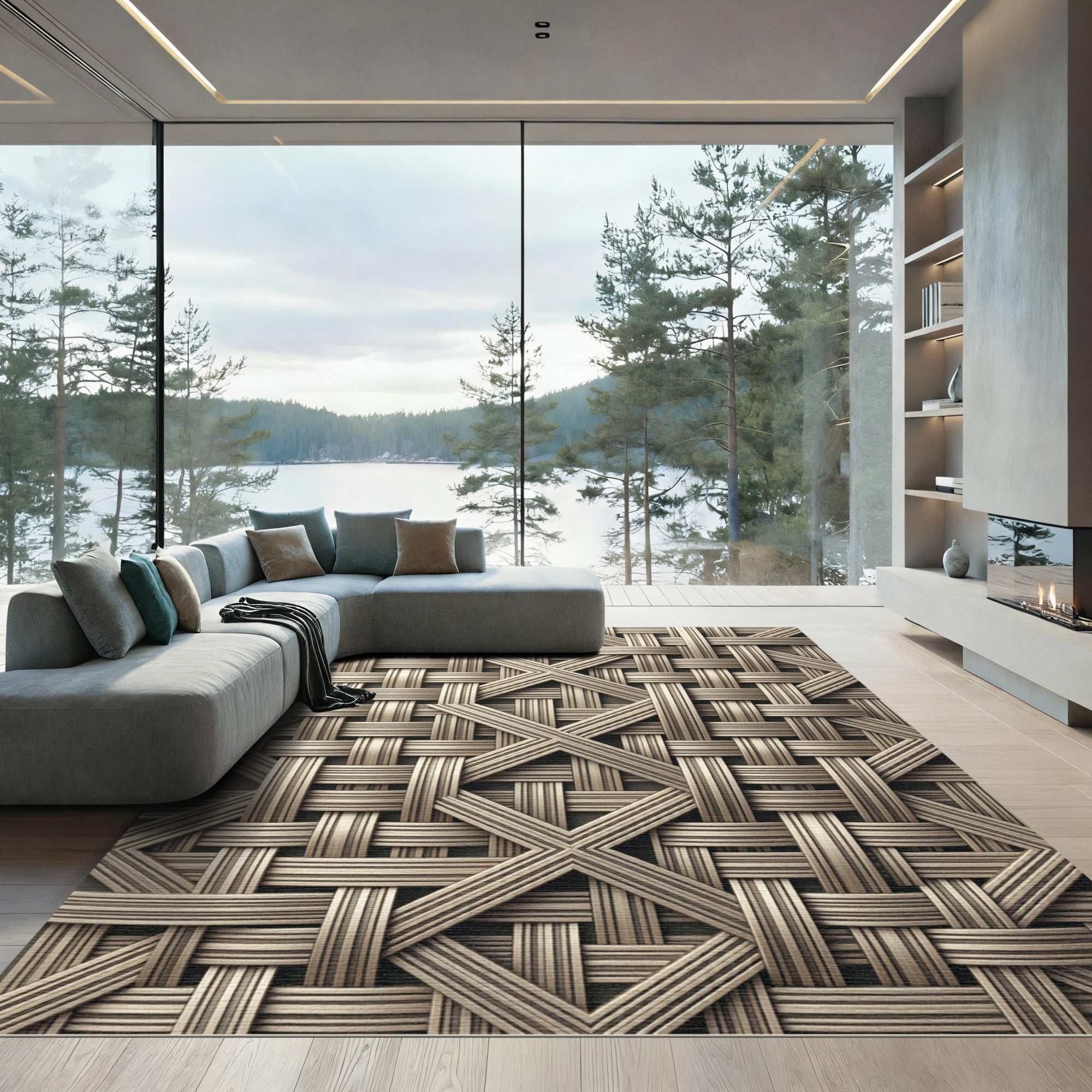 Natural Woven Geometric Diamond Rug
