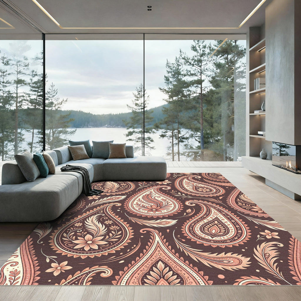 Elegant Pink Paisley Floral Tapestry Rug