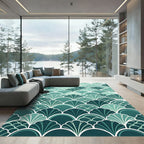 Teal Art Deco Fan Scale Arch Rug