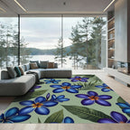 Vibrant Blue Frangipani Tropical Foliage Rug