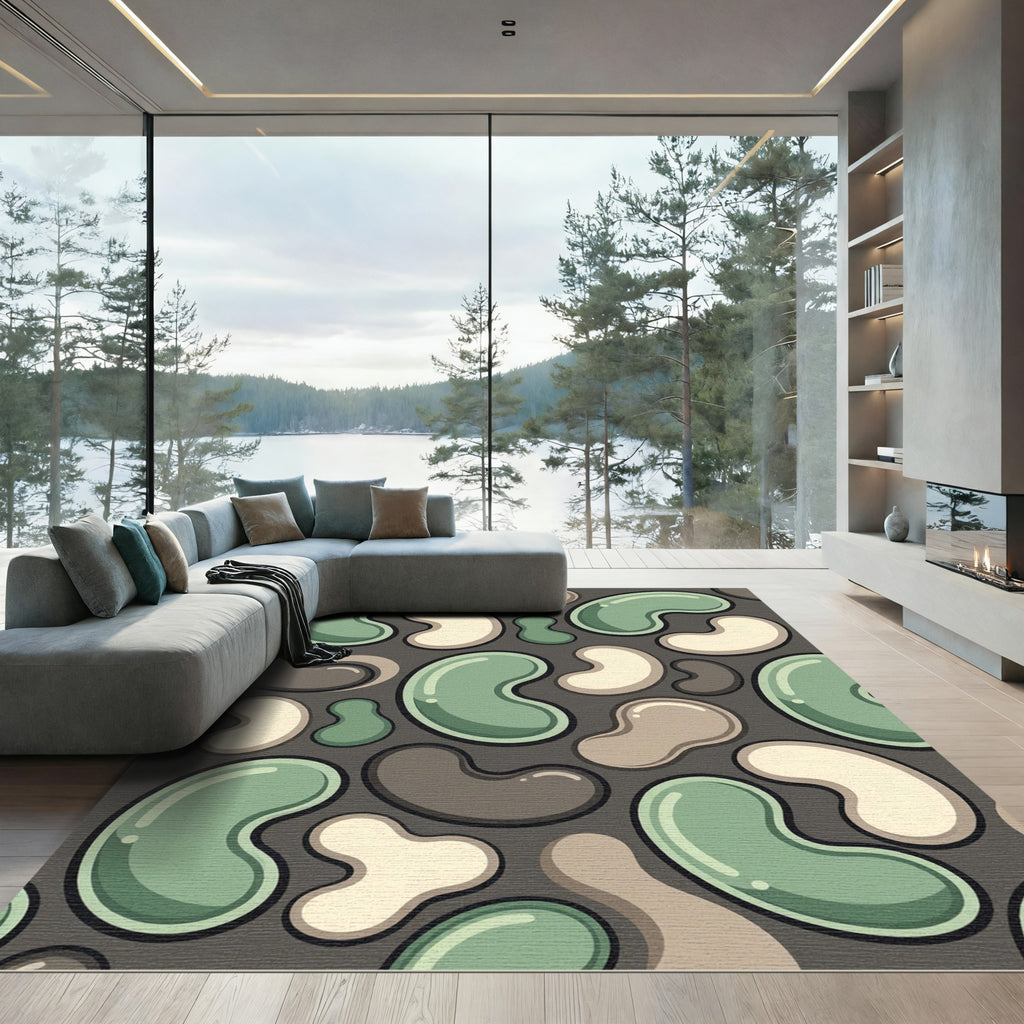 Modern Sage and Cream Organic Kidney Bean Rug