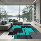 Modern Geometric Teal and Charcoal Composition Rug
