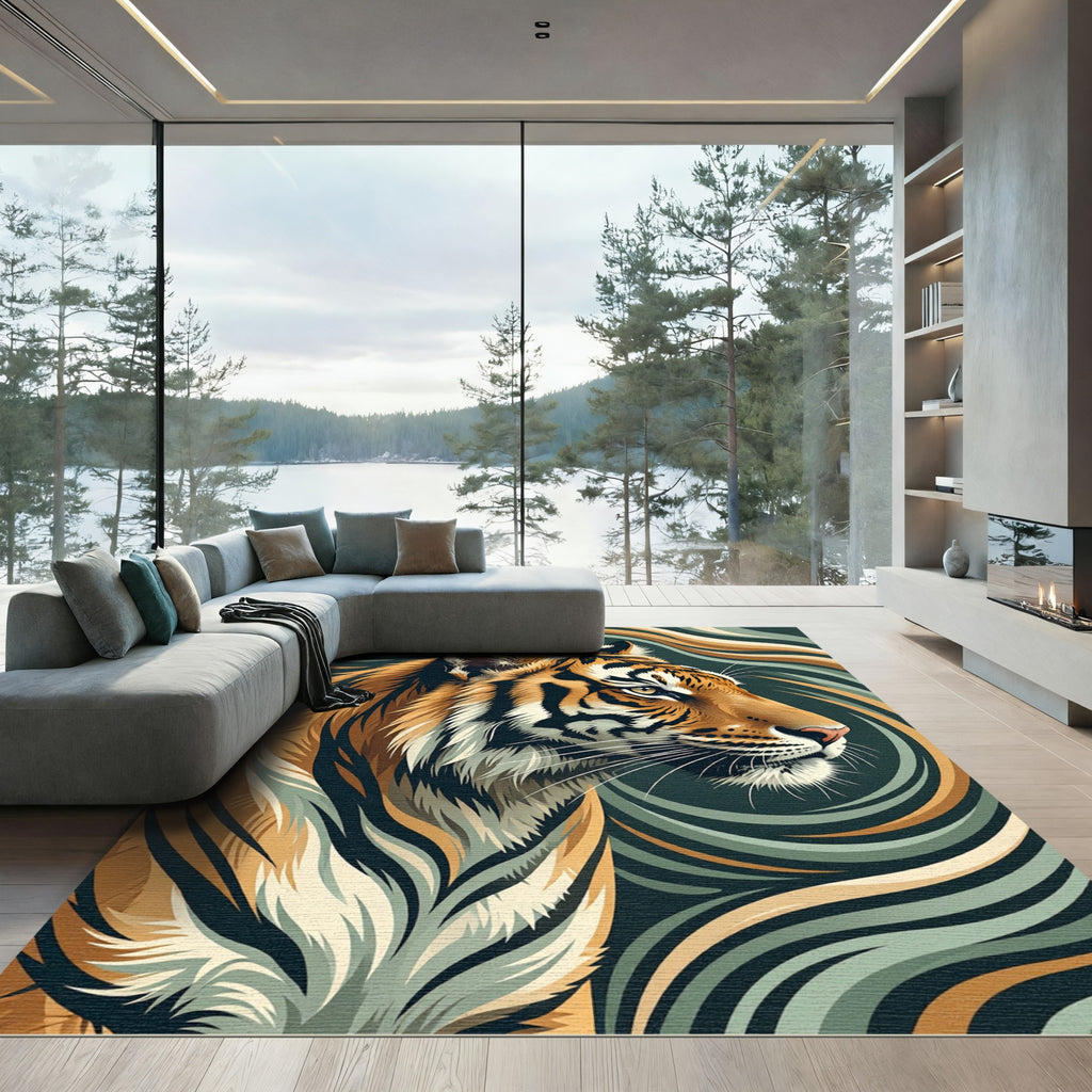 Bold Tiger Swirling Abstract Waves Rug