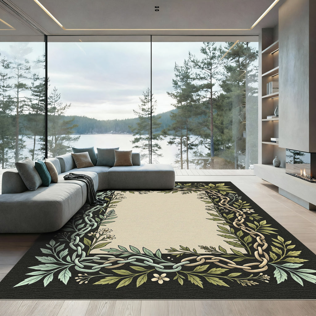 Botanical Chain Border Cream Rug