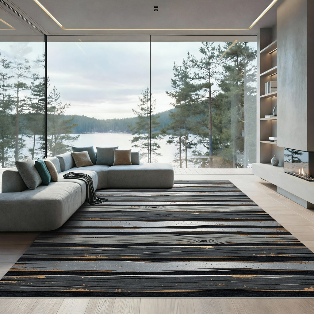 Rustic Gray Wood Grain Stripes Rug