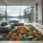 Lush Tropical Tabby Cat Jungle Foliage Rug