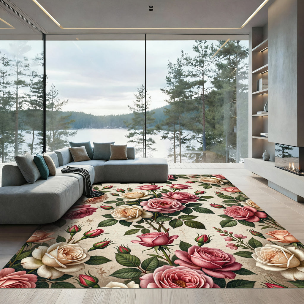 Vintage Romantic Rose Garden Bloom Rug