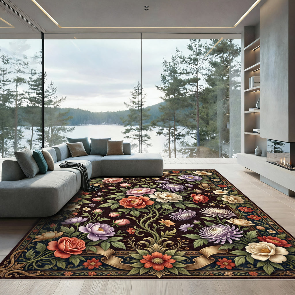Ornate Floral Garden Medallion Rug