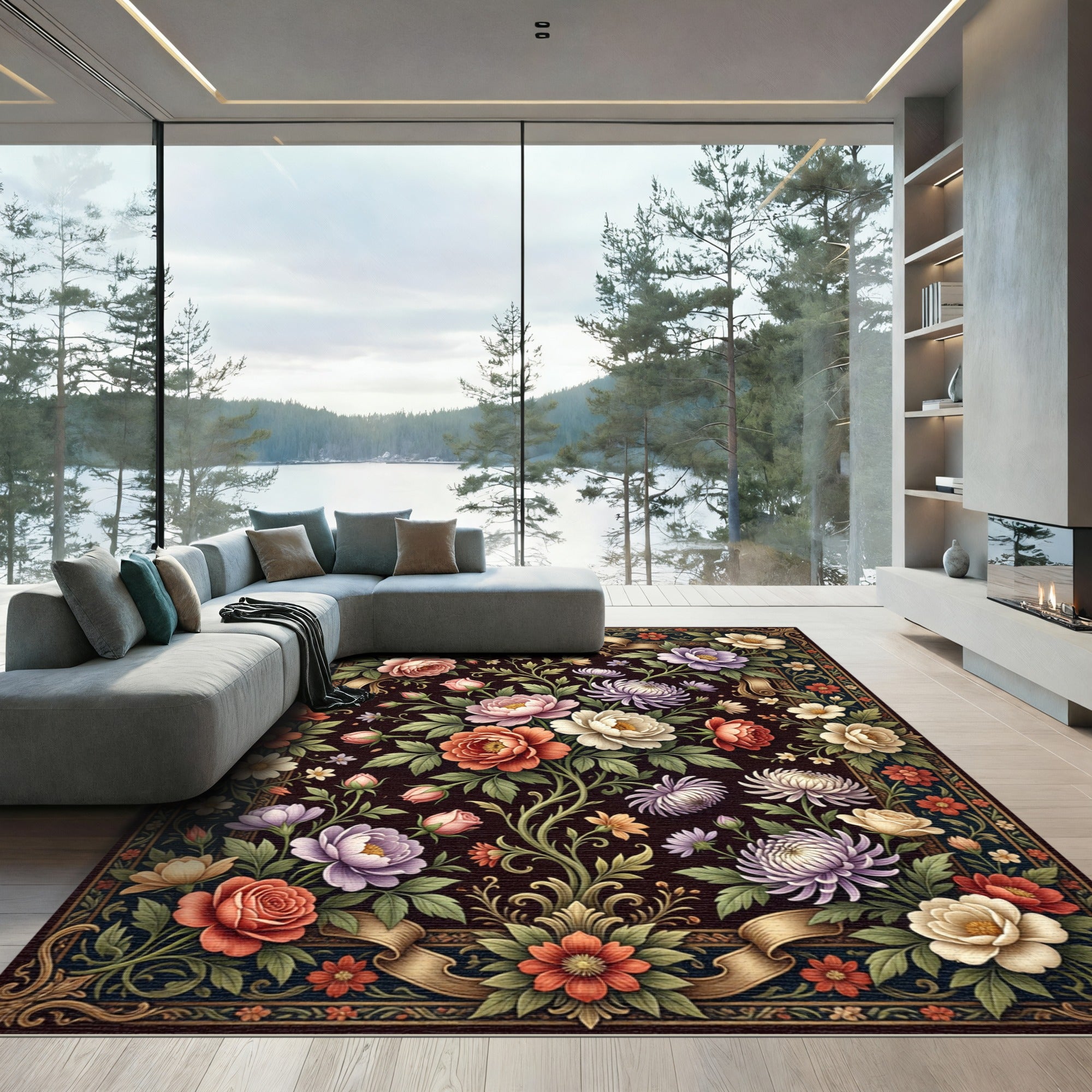 Ornate Floral Garden Medallion Rug