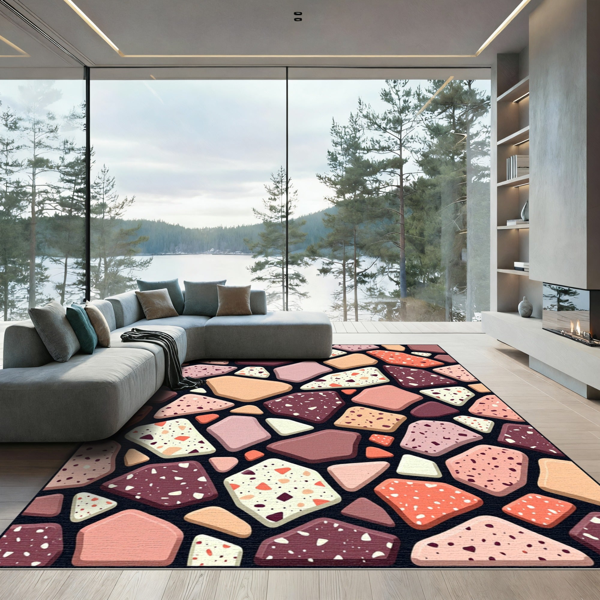 Terra Cotta Speckled Geometric Overlay Rug