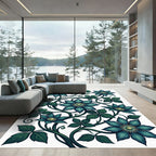 Deep Teal Floral Vine Art Rug