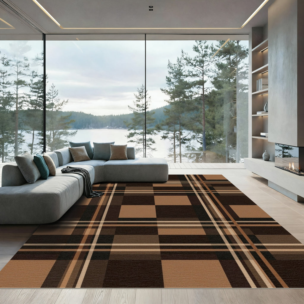 Classic Chocolate and Tan Plaid Rug