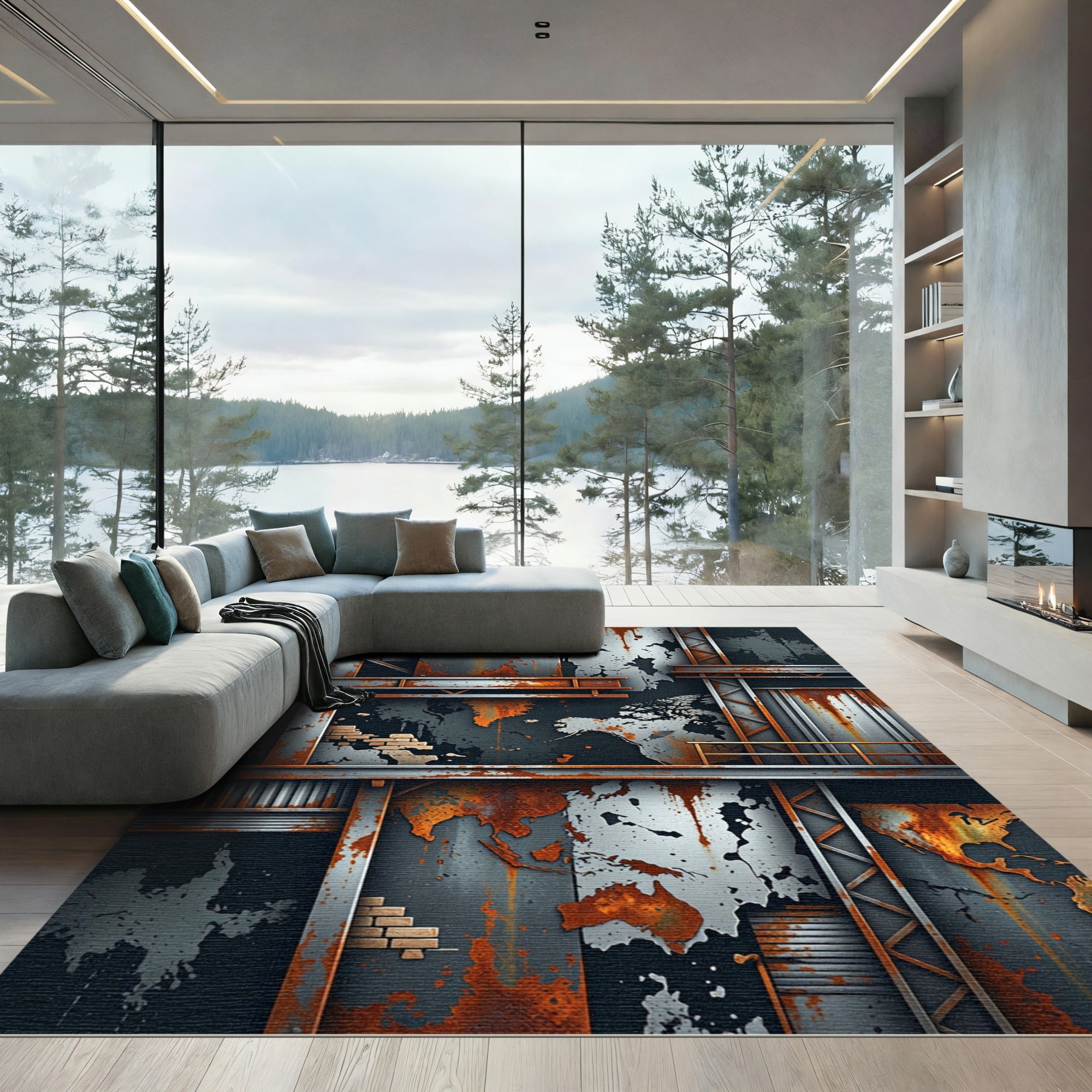 Industrial Rusty Grungy Distressed World Map Rug