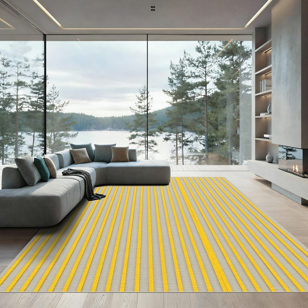 Minimalist Sunny Yellow Vertical Stripe Rug