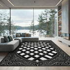 Ornate Black Intersecting Lattice Rug