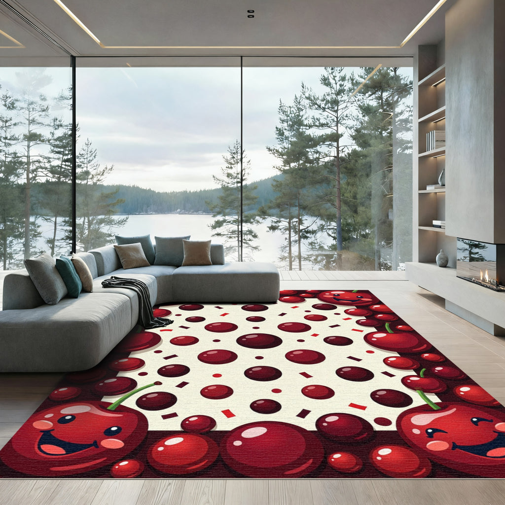 Whimsical Happy Cherry Berry Border Rug