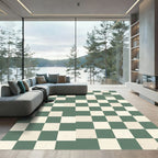 Sage Green and Cream Checkerboard Grid Rug