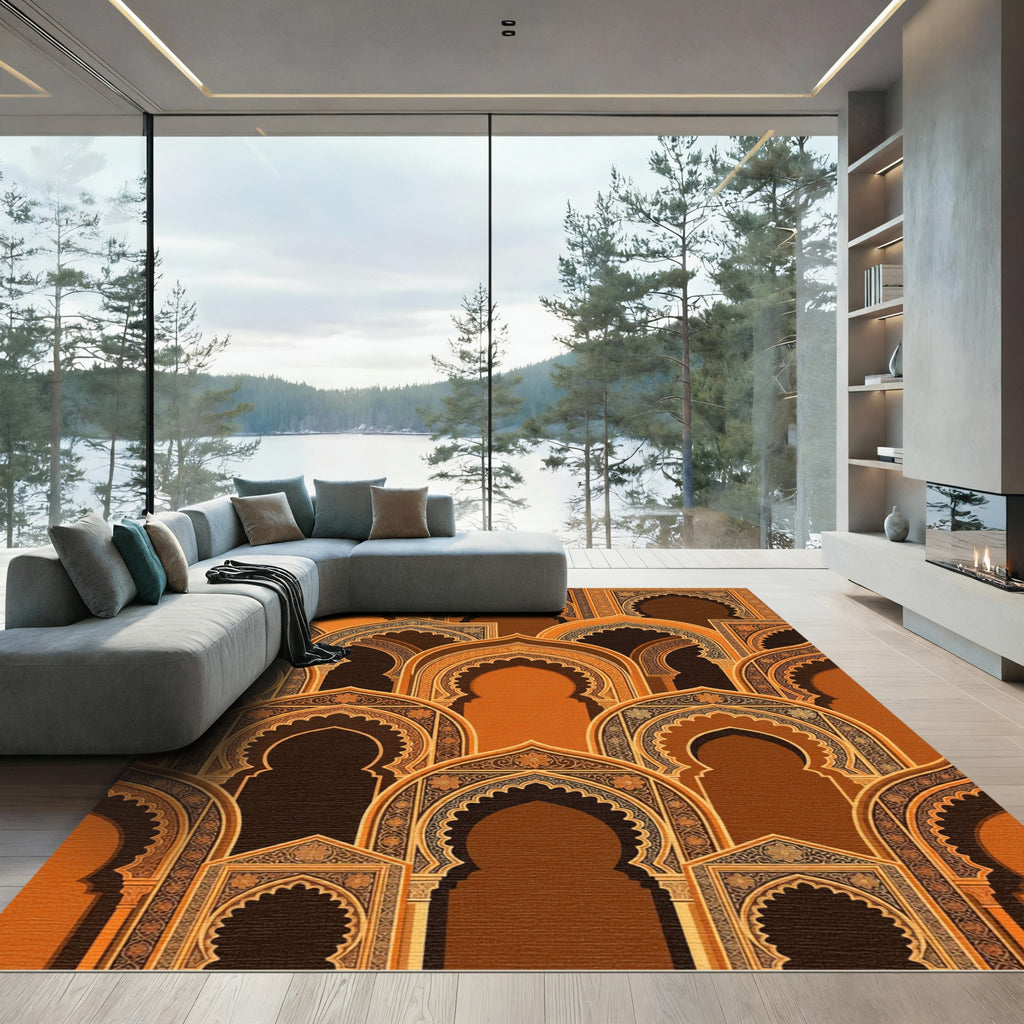Terracotta Arches Intricate Geometric Arrangement Rug