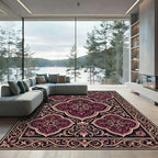Crimson Quatrefoil Flourish Border Accent Rug