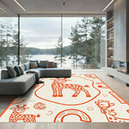 Playful Orange Giraffe Safari Scene Rug