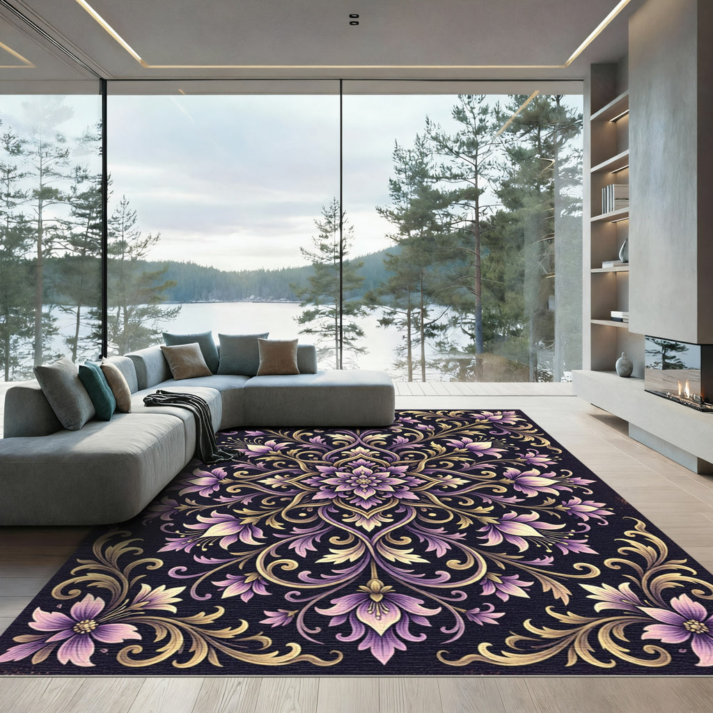 Lavish Lilac Floral Symmetry Composition Rug