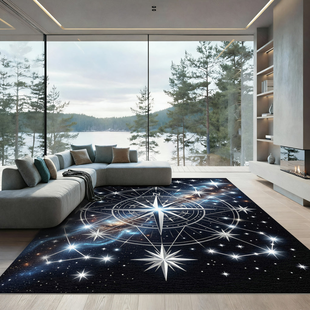 Cosmic Celestial Star Compass Rug