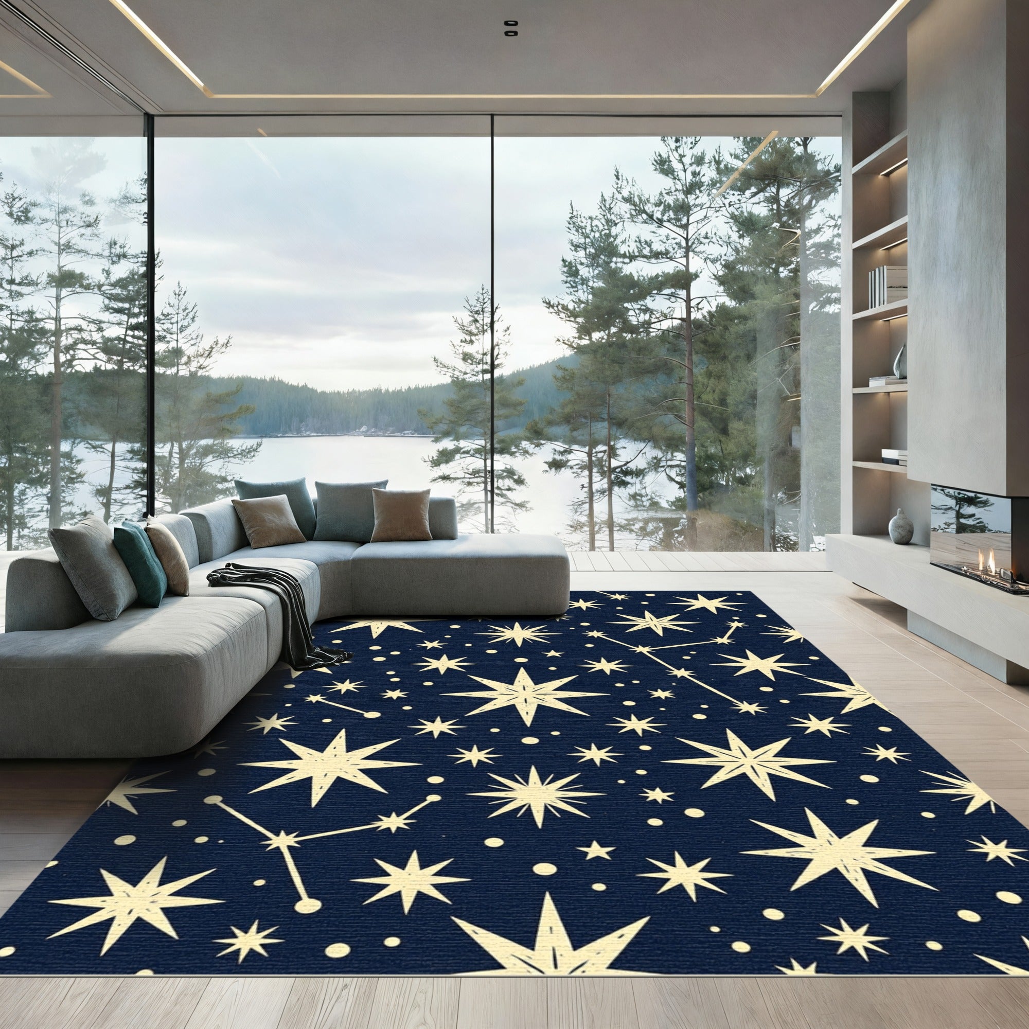 Celestial Navy Blue Starry Sky Rug