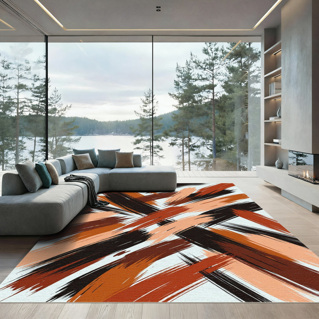 Earthy Abstract Brushstroke Brown Rug