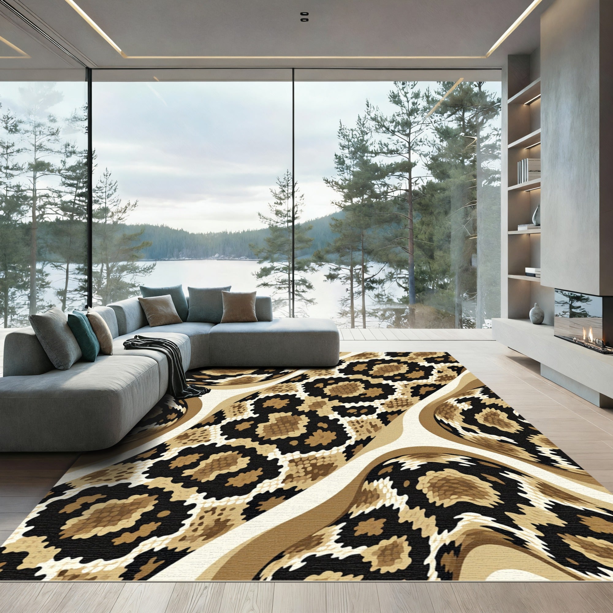 Elegant Neutral Serpent Skin Snake Texture Rug