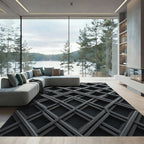 Monochromatic Interlocking Geometric Grid Linear Rug