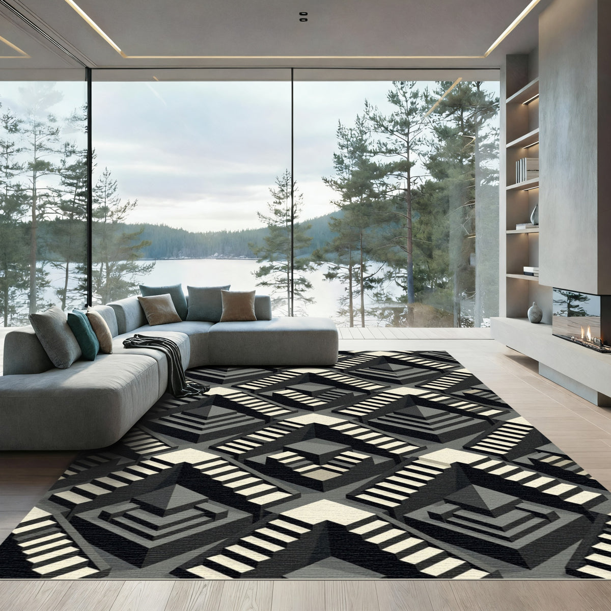 Isometry Rug Monochromatic Isometric Stairway Maze Rug – Discount Rug