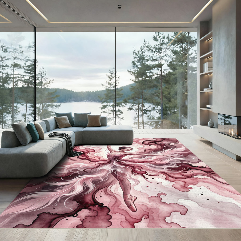 Dreamy Pink Watercolor Ballet Dancer Rug