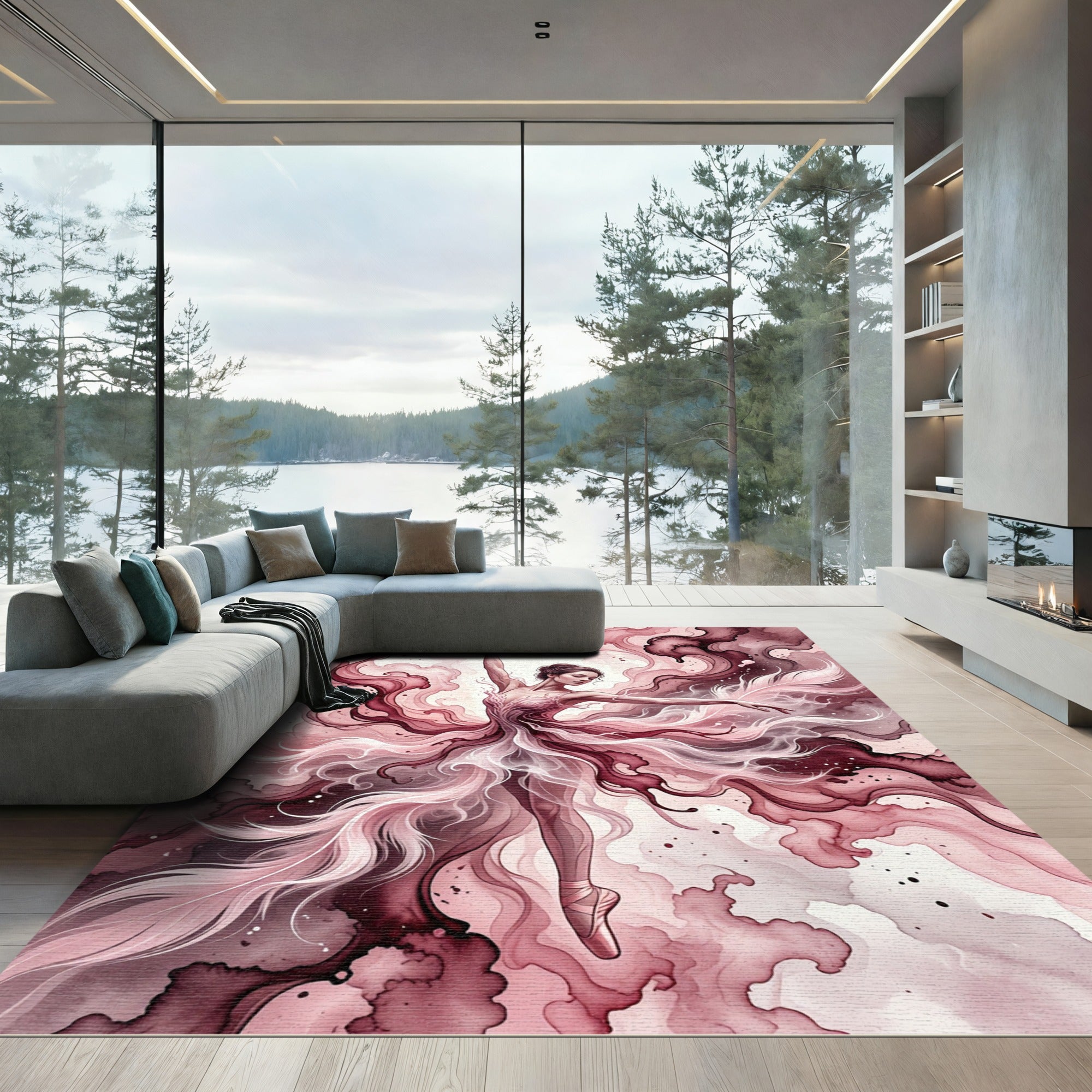 Dreamy Pink Watercolor Ballet Dancer Rug