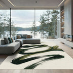 Modern Olive Green Abstract Swirl Rug