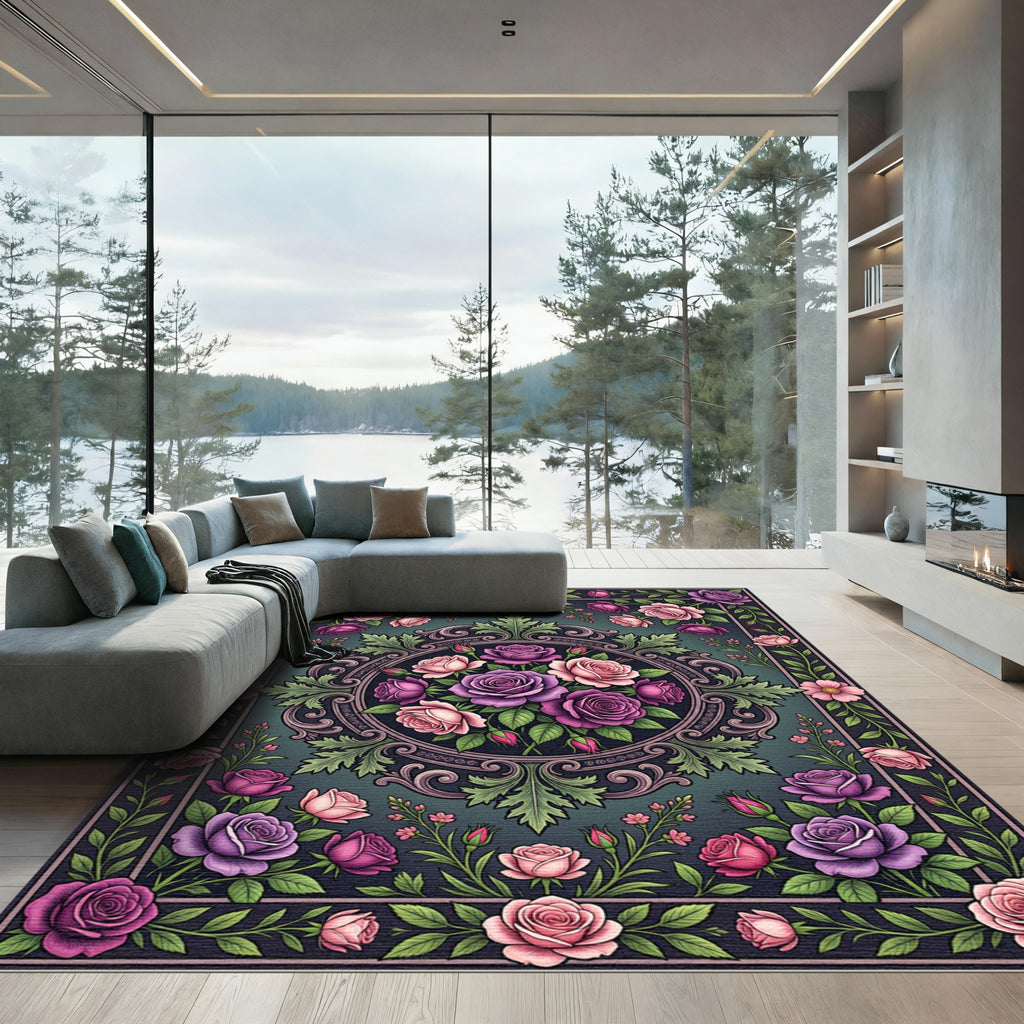 Vintage Rose Garden Vignette Medallion Rug