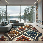 Antique Floral Damask Blue Orange Rug