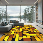 Geometric Golden Amber Abstract Grid Rug