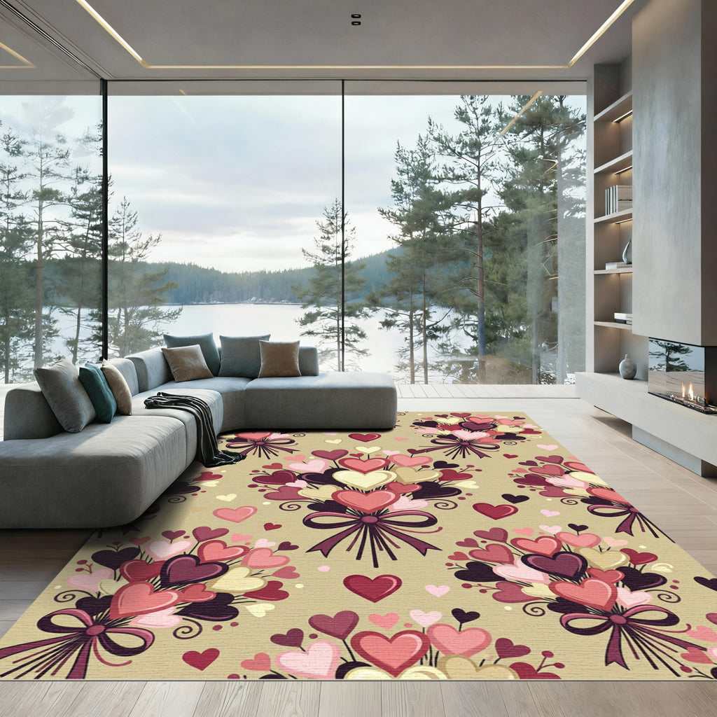 Romantic Pink Hearts Bouquet Arrangement Rug