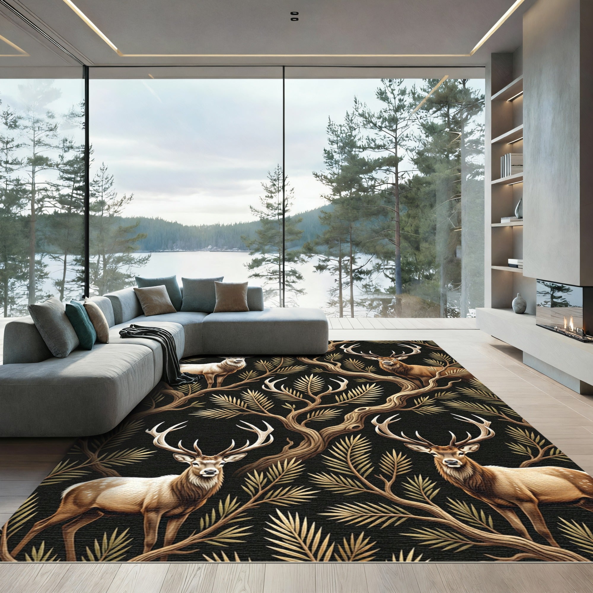 Majestic Deer Forest Botanical Radiance Rug
