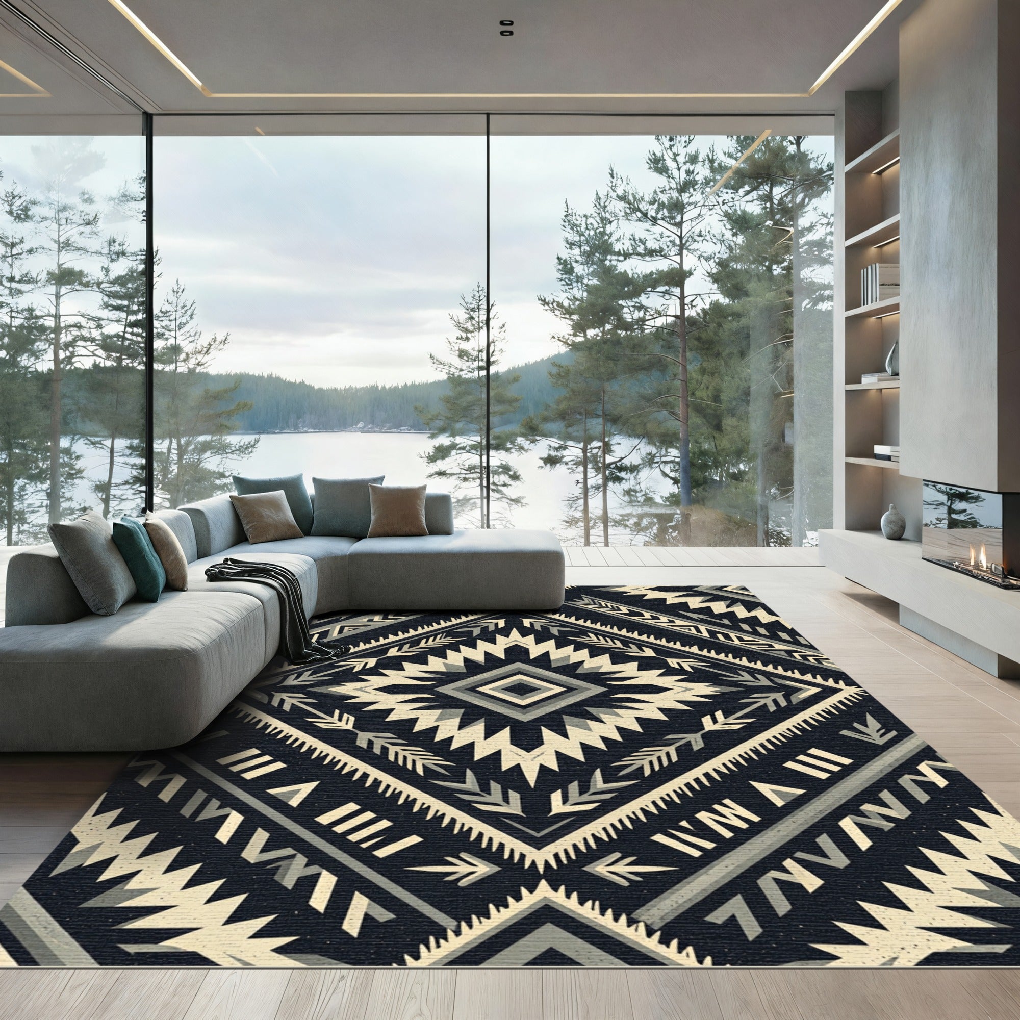 Monochrome Southwestern Geometric Diamond Rug