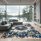 Colonial Blue Floral Cameo Narrative Rug