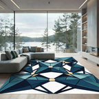 Geometric Teal Crystal Facet Symmetry Rug