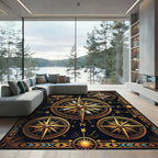 Golden Celestial Compass Boho Art Rug