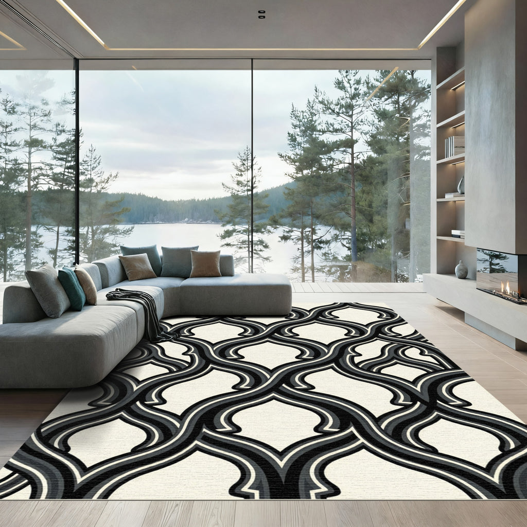 Monochromatic Interlocking Arch Pattern Rug