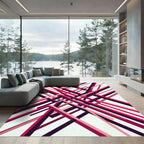 Modern Crimson Angular Geometric Line Art Rug